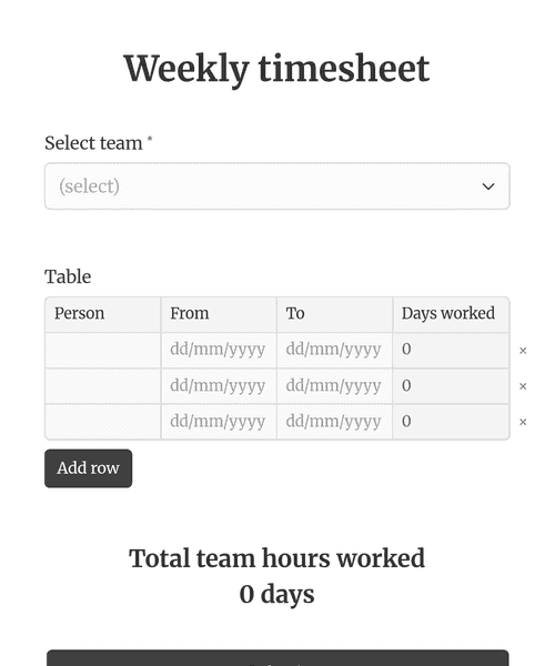 Thumbnail of a weekly timesheet form template