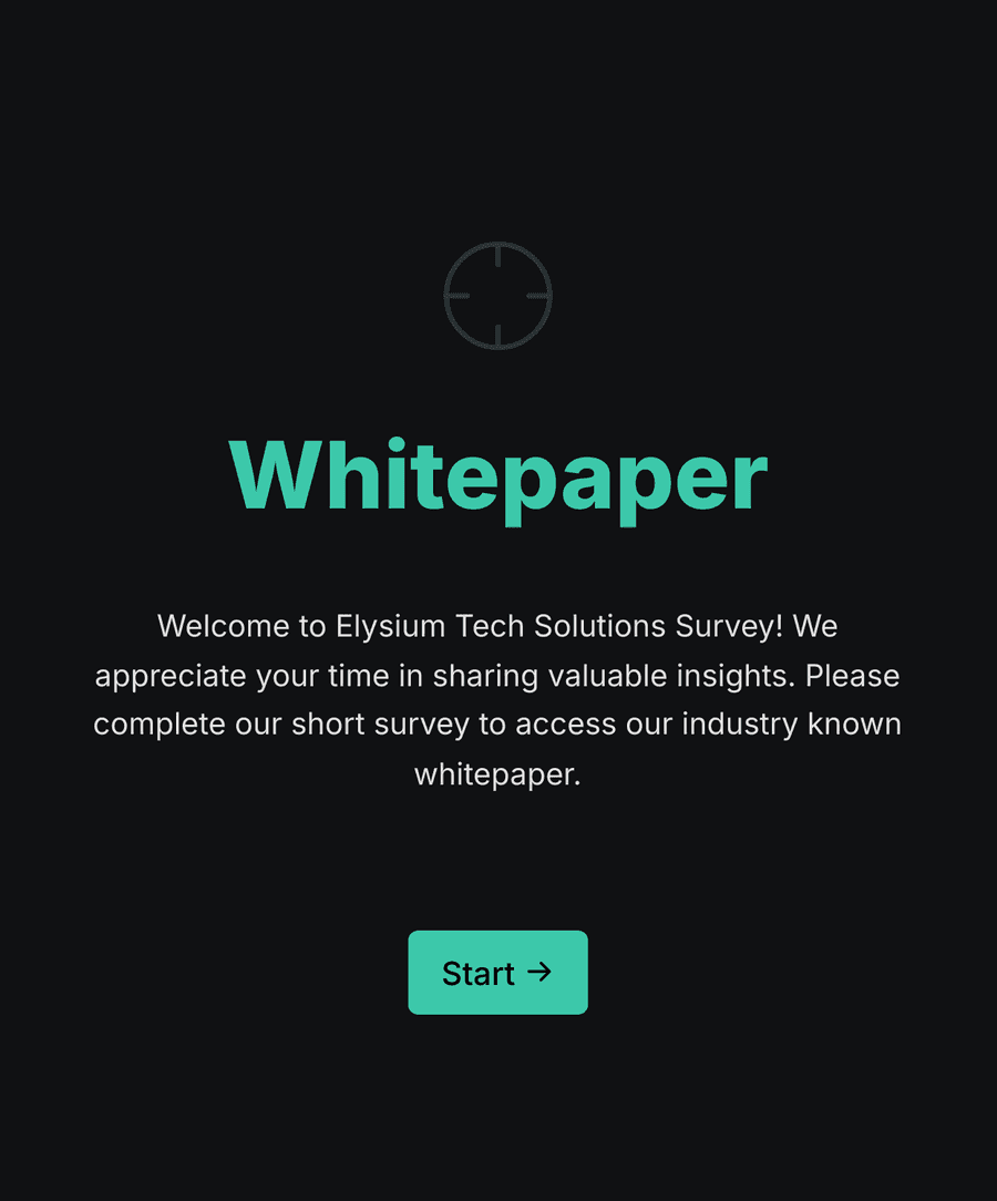 Welcome step of 'Whitepaper download form' with an illustration, introduction text, and a 'Start' button